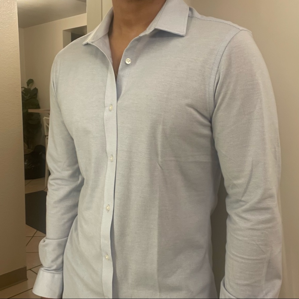 Baby blue button up shirt